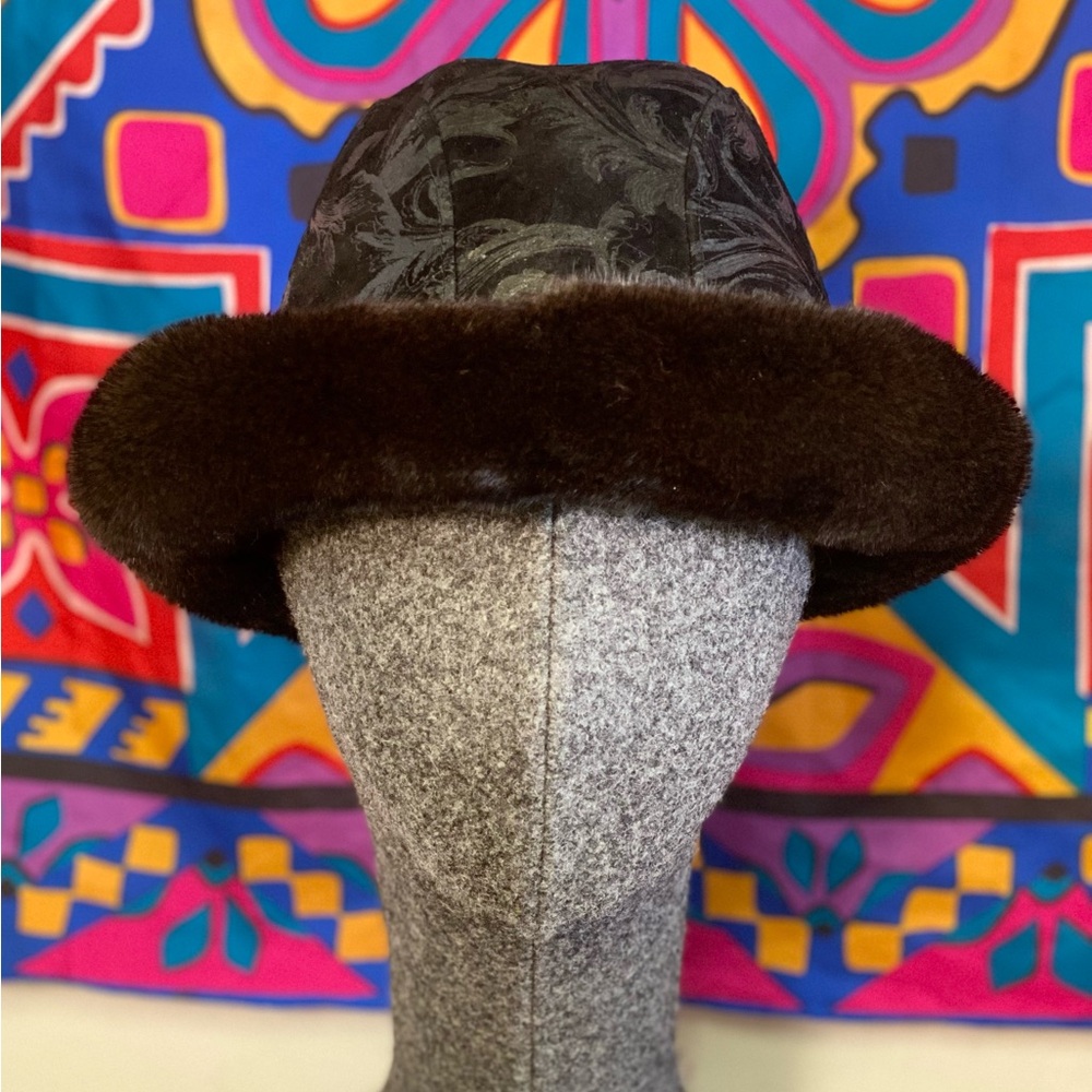 Vintage Leather Mink Trim Hat, S